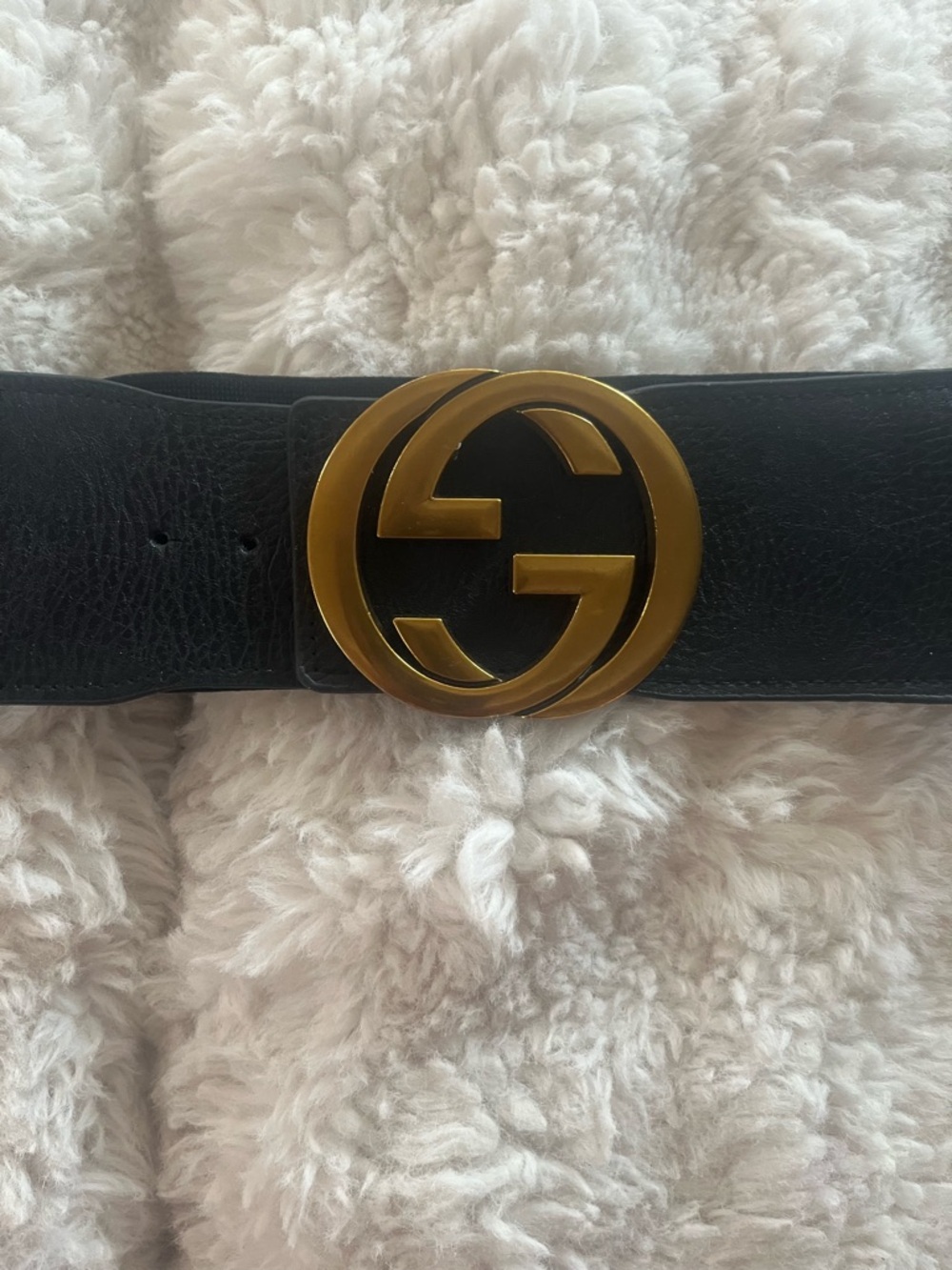 Black Leather Belt with Gold Double-G Buckle